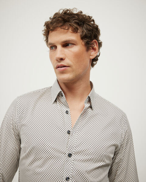 Everett Herringbone Printed Long Sleeve Shirt, Fawn, hi-res